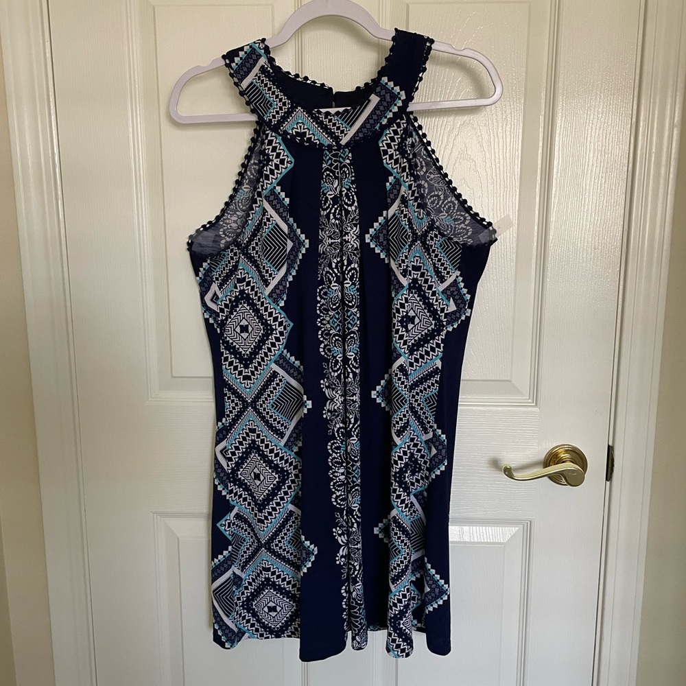 Navy and White Geometric Pattern Dress